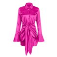 thumbnail image 4 of FcBaudy Robe Longue à Manches Longues Col en V, Robes d'Été pour Femmes, Robes pour Femmes Col en V Couleur Unie Montre Taille Creux Fesses Robe Courte à Manches Longues Robe pour Femmes, 4 of 7