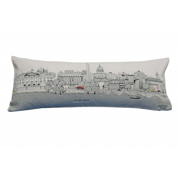 35" White Washington DC Daylight Skyline Lumbar Decorative Pillow