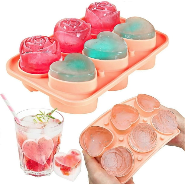 Ice Cube Tray, Ice Cube Mold, Silicone Ice Cube Tray with Lid, Reusable for Baby Food, Whiskey, Beverages, BPA Free Ice Cube Mold (Pink + Heart Shape)