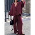thumbnail image 5 of Women 2 Piece Outfits Matching Lounge Set Wine Red S, 5 of 7