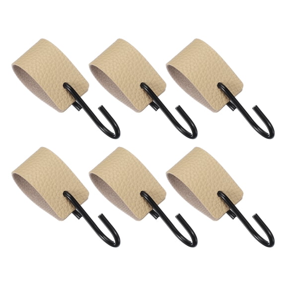 Uxcell 6 Pcs PU Leather S Hooks, Multifunctional S Shaped Hooks for Hanging Coat Towel Camping Kitchen Bathroom Handle, Beige