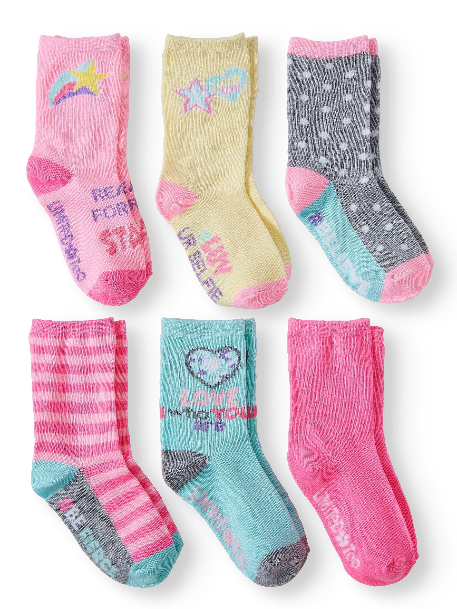 Limited Too Girls Socks, 6 Pack Crew Socks (Little Girls & Big Girls ...