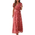 thumbnail image 2 of SMihono Summer Boho Maxi Dress for Women Plus Size Women's V-neck High Waist Binding Slit Long Short-sleeved Dress Beach Swing Sundress, 2 of 8