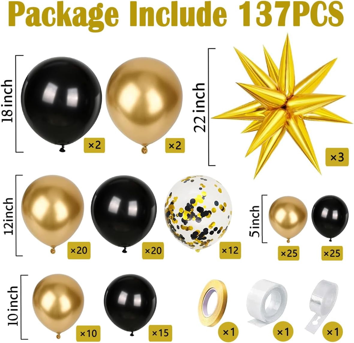 Black and Gold Balloons Arch Kit with Confetti for 2026 Graduation Decorations Class Grad Men Birthday Party Prom Retirement Masquerade Anniversary