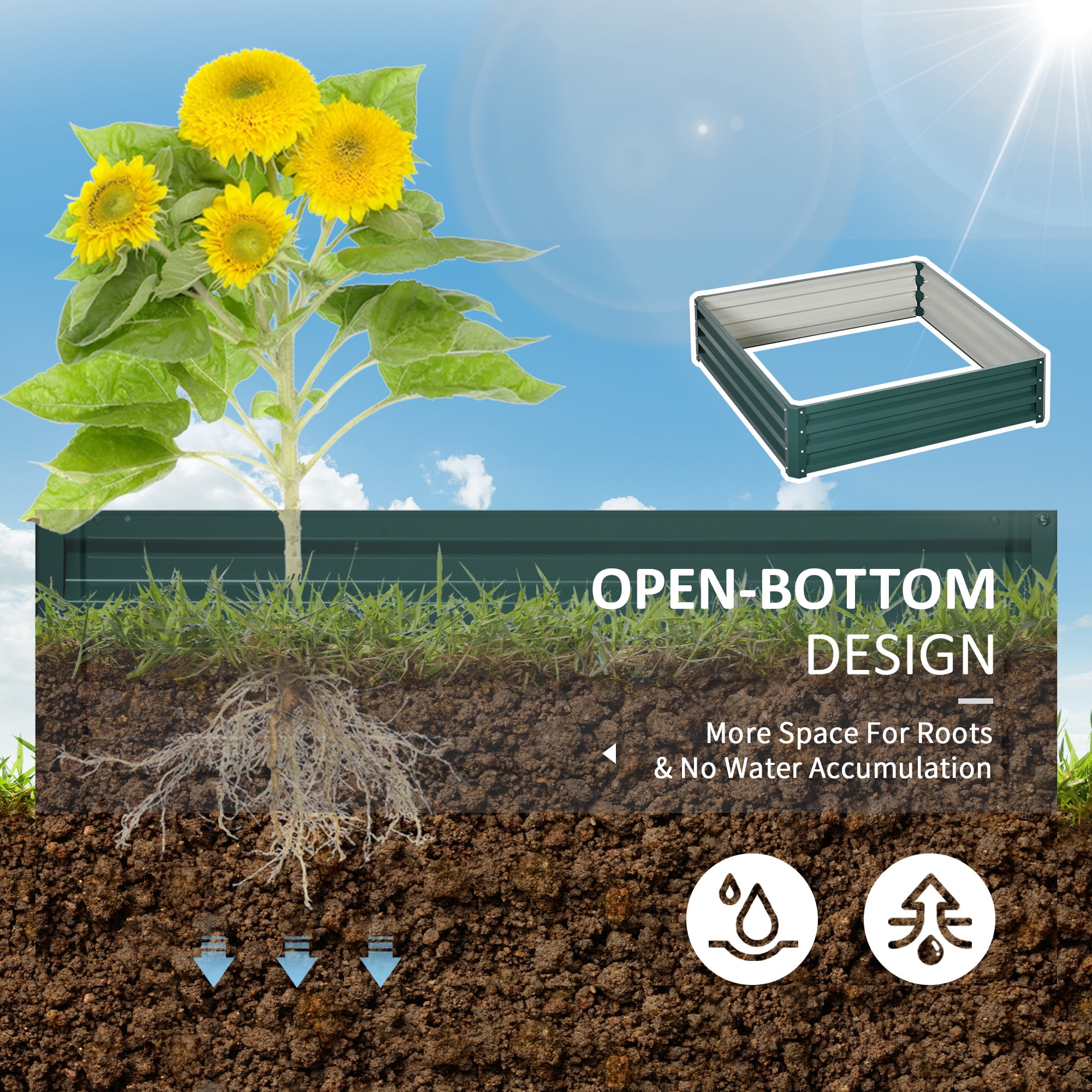 Galvanized Raised Garden Bed, Metal Planter Box, for Growing Vegetables, Flowers, Herbs, Succulents, Green, 4' x 4' x 1'