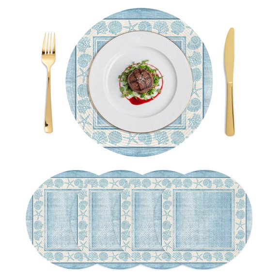 Round Placemats Boho Beach Coastal 15 inch Set of 4 Table Mats for Dining Table Tropical Nautical Starfish Seashells Coral Heat Resistant Non-Slip Kitchen & Home Decorative Place Mat Set