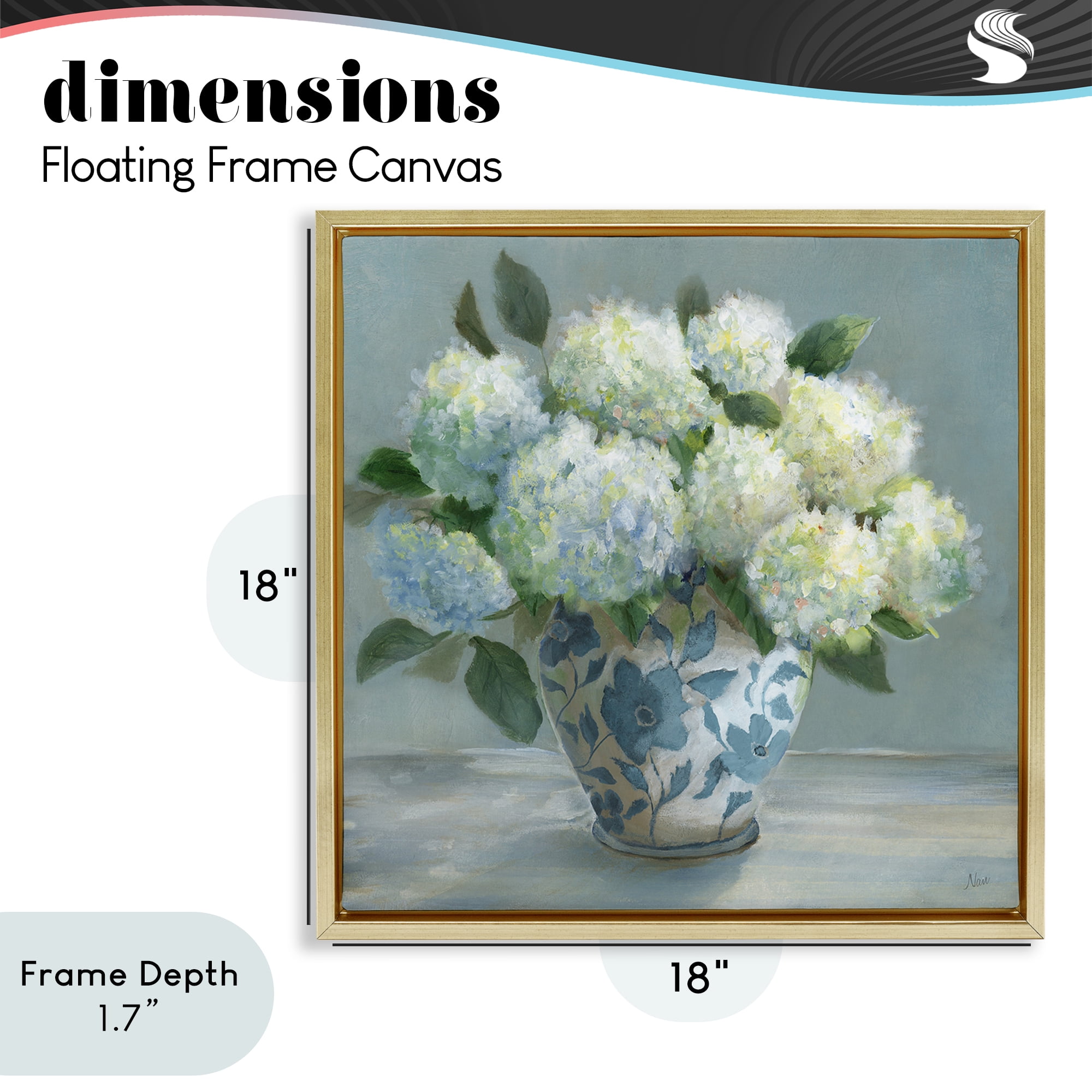 Stupell Industries Hydrangeas in Elegant Vase Gold Framed Floater Canvas Wall Art, design by Nan
