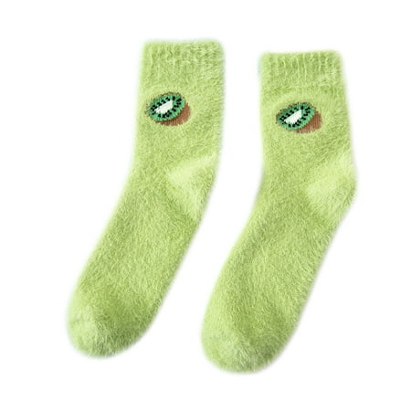 

Imitate Velvet Socks Cute Fruit Socks Thicken Warm Women Socks Sleep Socks Girls Home Floor Bedroom Sox LightGreen