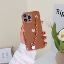 Allytech for iPhone XS/X 5.8 Inch Slim Case with Wrist Strap, Soft TPU Solid Color Fitted Case with Heart Bracelet Handle Strap Raised Lips Camera Lens Protection Shockproof Case for iPhone XS/X,Brown