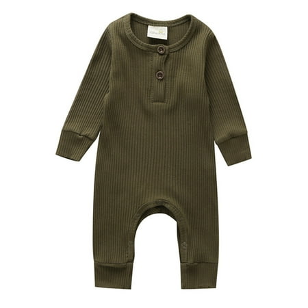 

EWODOS Baby Boy Girl Button Romper One Piece Solid Color Knit Ribbed Jumpsuit