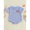 thumbnail image 3 of BemeyourBBs Newborn Baby Boys Girls 4th of July Outfit Waffle Knit Bubble Romper Patriotic Flag Embroidery Striped Print Short Sleeve Bodysuit Baby Infant Summer Clothes, 3 of 9