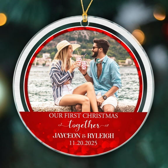 Personalized Photo/Names Couple Together Ornament Christmas 2025, Our First Christmas Together Ornament Gift for Dating Anniversary, Custom 1st Xmas Together Ornaments, Add Picture Couple Ornaments
