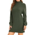 thumbnail image 2 of Women Turtleneck Sweater Dress Autumn Winter Casual Loose Long Puff Sleeve Rib Knit Pullover Dress OD Green XS, 2 of 7