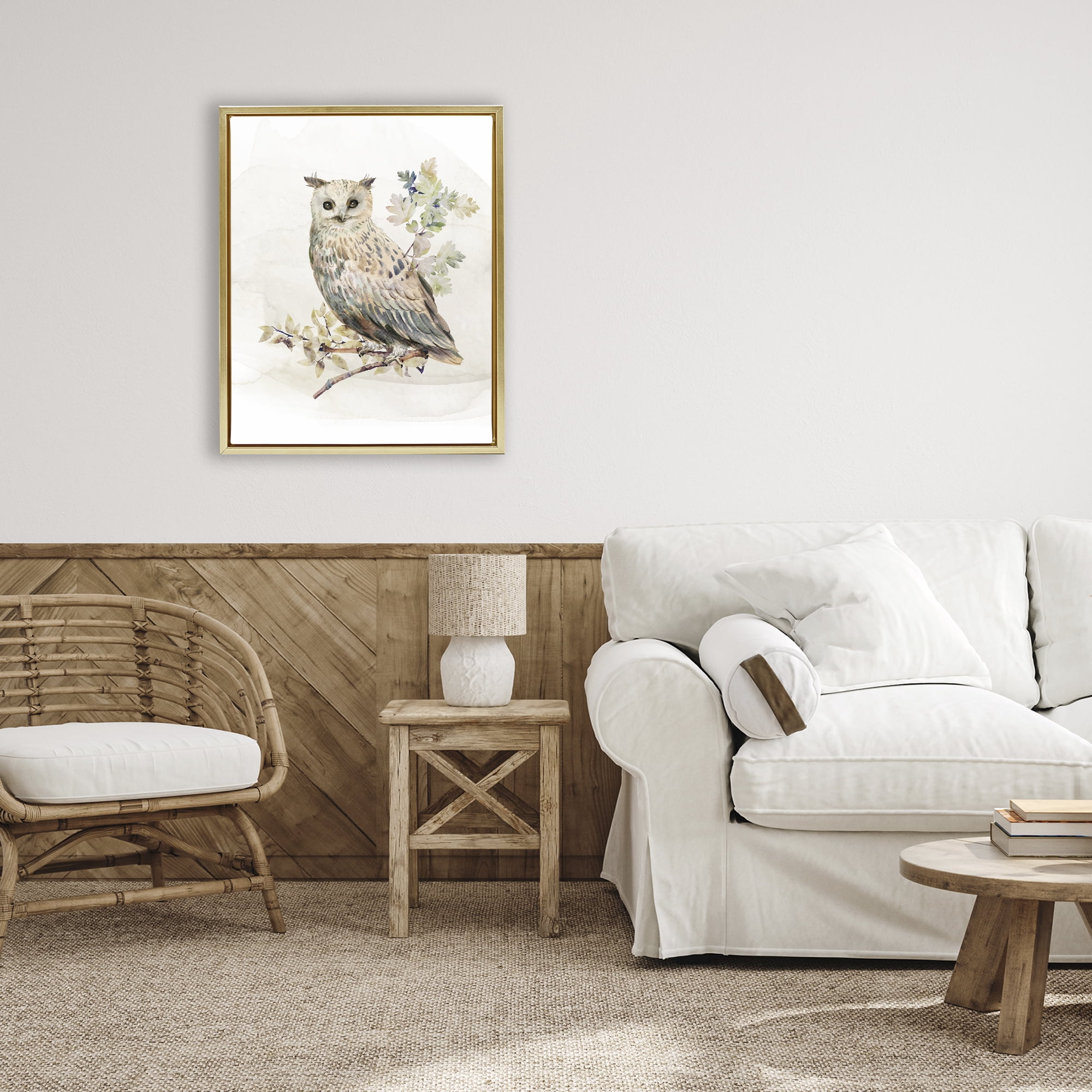 Stupell Industries Forest Owl with Foliage Gold Framed Floater Canvas Wall Art, design by CAD Designs