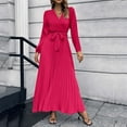 thumbnail image 2 of Lisingtool Dresses for Women 2023 Autumn And Winter Women's Long Sleeved V Neck Dress Pleated A Line Skirt in The Long Casual Skirt Homecoming Dresses Hot Pink, 2 of 6