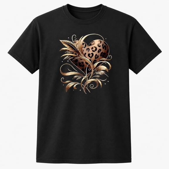 Women's Leopard Heart Graphic T-Shirt, Unisex Classic Fit Short Sleeve Tee