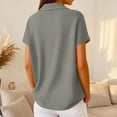 thumbnail image 5 of Women's Loose Polo Shirt Collared Waffle Knit Tops Short Sleeve Button Placket Soft Breathable Lightweight Versatile Tee, #02 Gray, L, 5 of 7