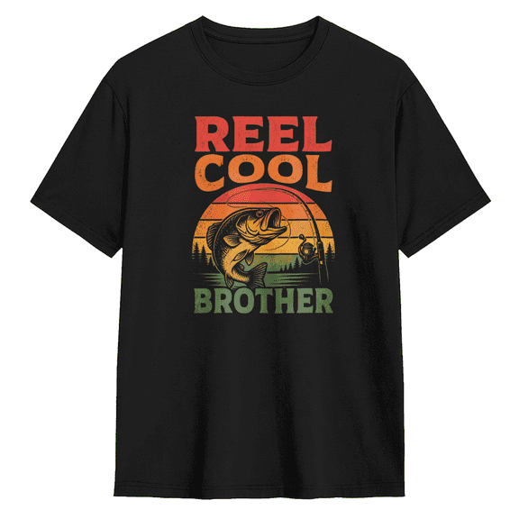 Reel Cool Fishing Brother Vintage Graphic Tee for Men, Humorous Fishing Cotton Short Sleeves T-Shirt