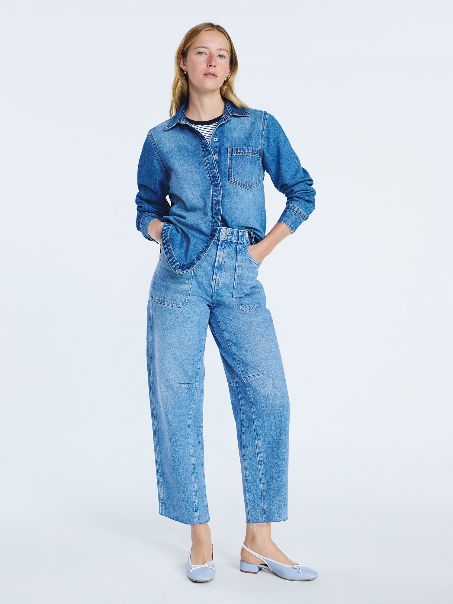 Free Assembly Women's Cropped Carpenter Barrel Jeans, 27" Inseam, Sizes 0-20