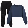 thumbnail image 2 of Gibobby Girls Outfits 2 Piece Crew Neck Short Sleeve Patchwork Tops And Skirts Set Breathable Sprotswear Summer Girls Clothes Set(3-4 Years,Blue), 2 of 6
