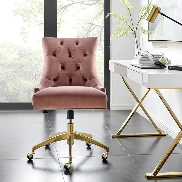 Modway Regent Tufted Performance Velvet Office Chair, Gold Dusty Rose