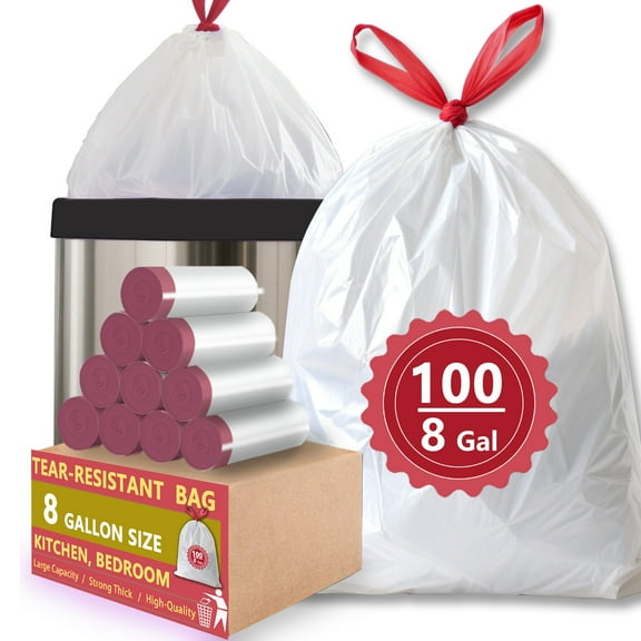 8 Gallon Trash Bags 100 Count, Small Garbage Bag 8-10 Gallon for kitchens, Office, Bedroom, Bathroom