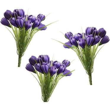 Set of 3 Faux Purple Crocus Bushes - For Spring Flower Arrangements and Easter Decorations, Mother's Day