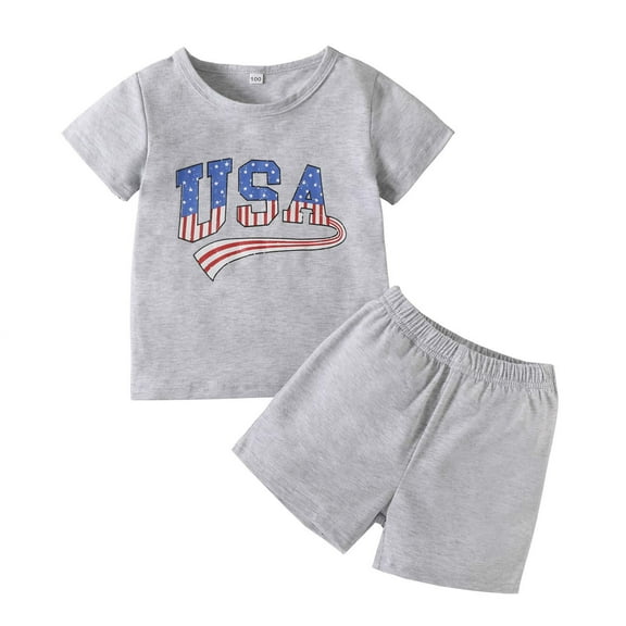 OAVQHLG3B Toddler Baby 4th Of July Outfit Boy Girl Oversized Romper/Shirts Shorts Retro American Flag Matching Clothes