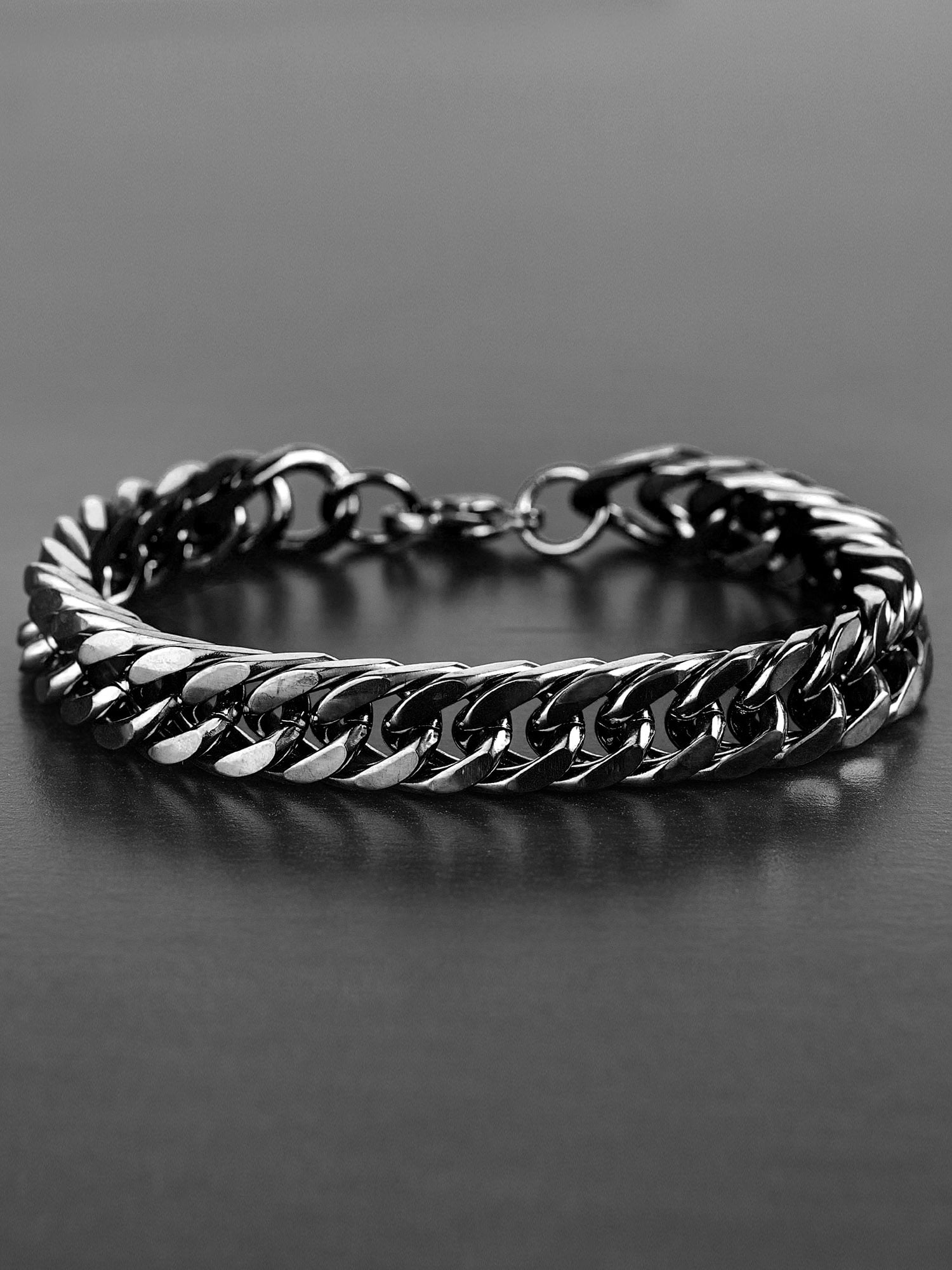 Crucible Jewelry Men's Curb Link Chain Black Plated Steel Bracelet - 8"