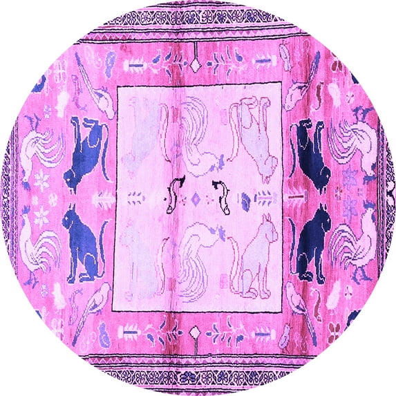 Ahgly Company Indoor Round Animal Purple Traditional Area Rugs, 8' Round