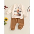 thumbnail image 5 of Baby Toddler Boy 2 Piece Fall Outfit, 0 6 12 18 24 Months 2T 3T Letter Rugby Print Long Sleeve Sweatshirt Elastic Waist Pants with Pockets Clothing Set, 5 of 9