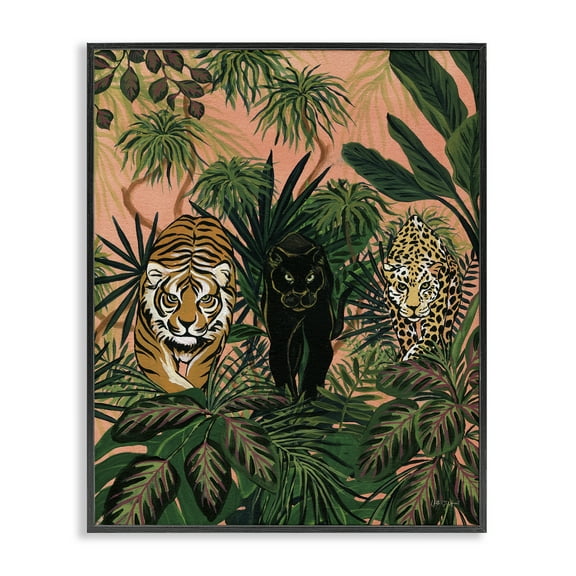 Stupell Industries Boho Jungle Prowlers Animals Painting Black Framed Art Print Wall Art, 11 x 14