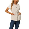 thumbnail image 5 of INSPIRE CHIC Women's Sleeveless Jacket Drawstring Waist Zip Up Cotton Cargo Vest with Pocket XS Beige, 5 of 7