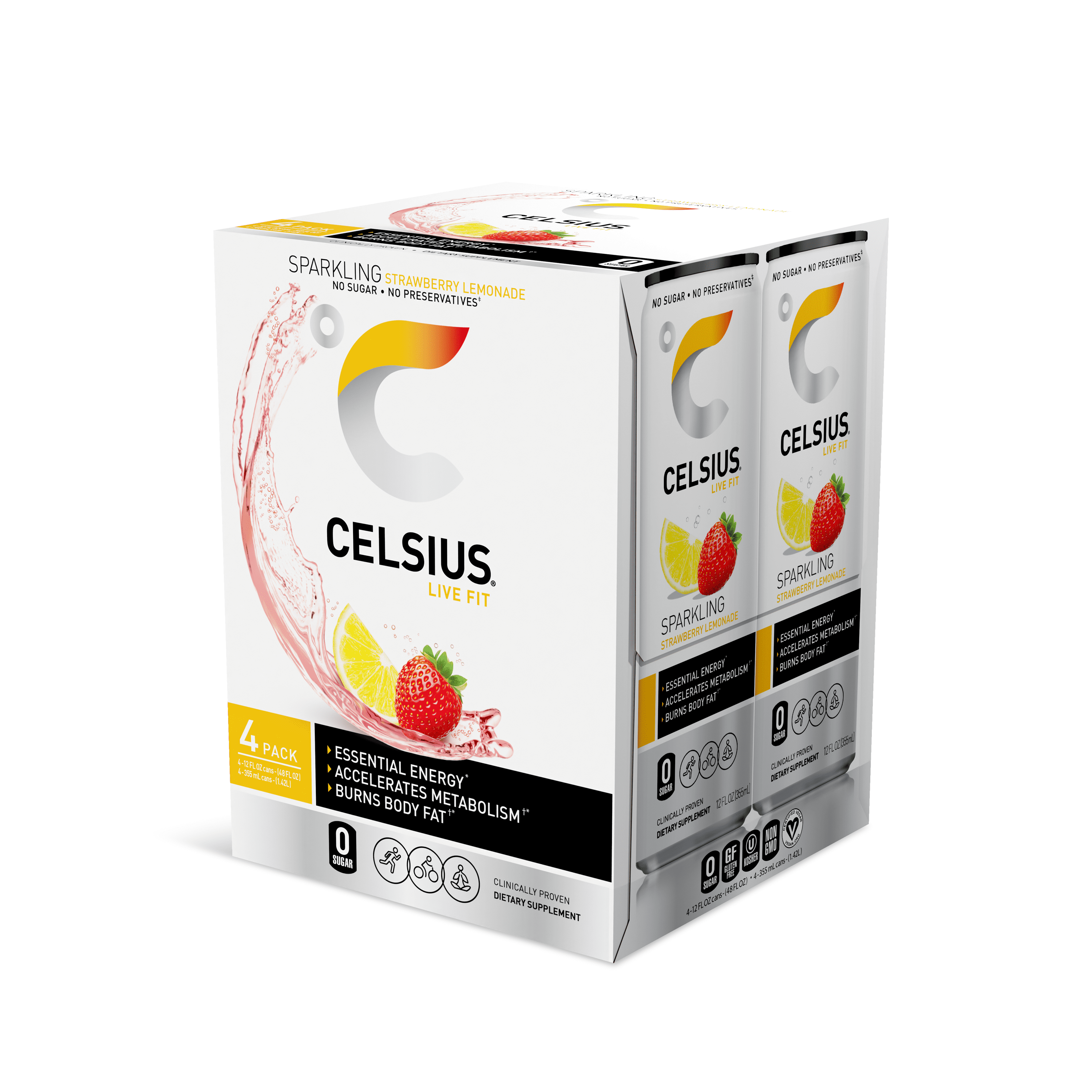 CELSIUS Sparkling Strawberry Lemonade, Functional Essential Energy