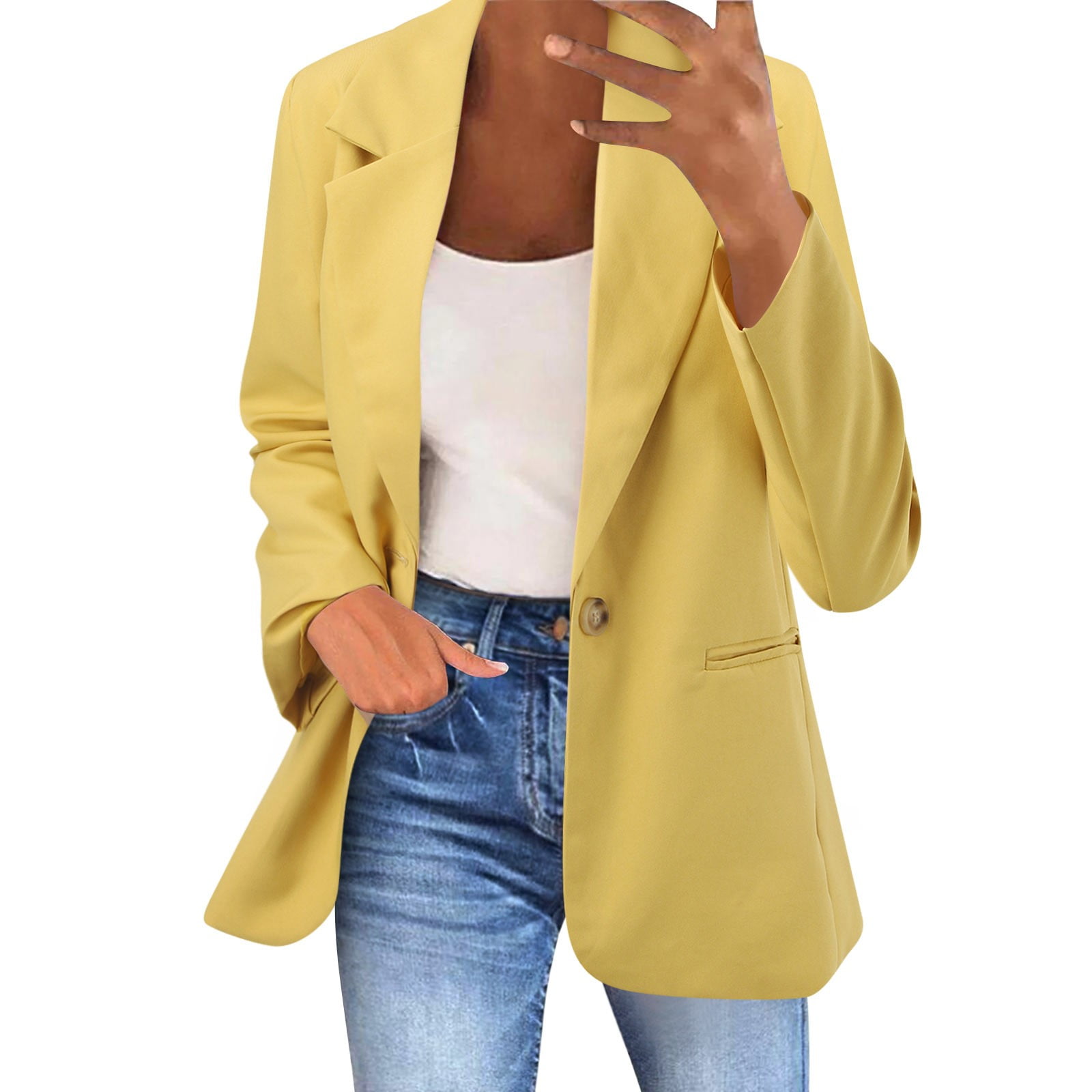 BYHONG Women's Button Pockets Cardigan Formal Suit Long Sleeve