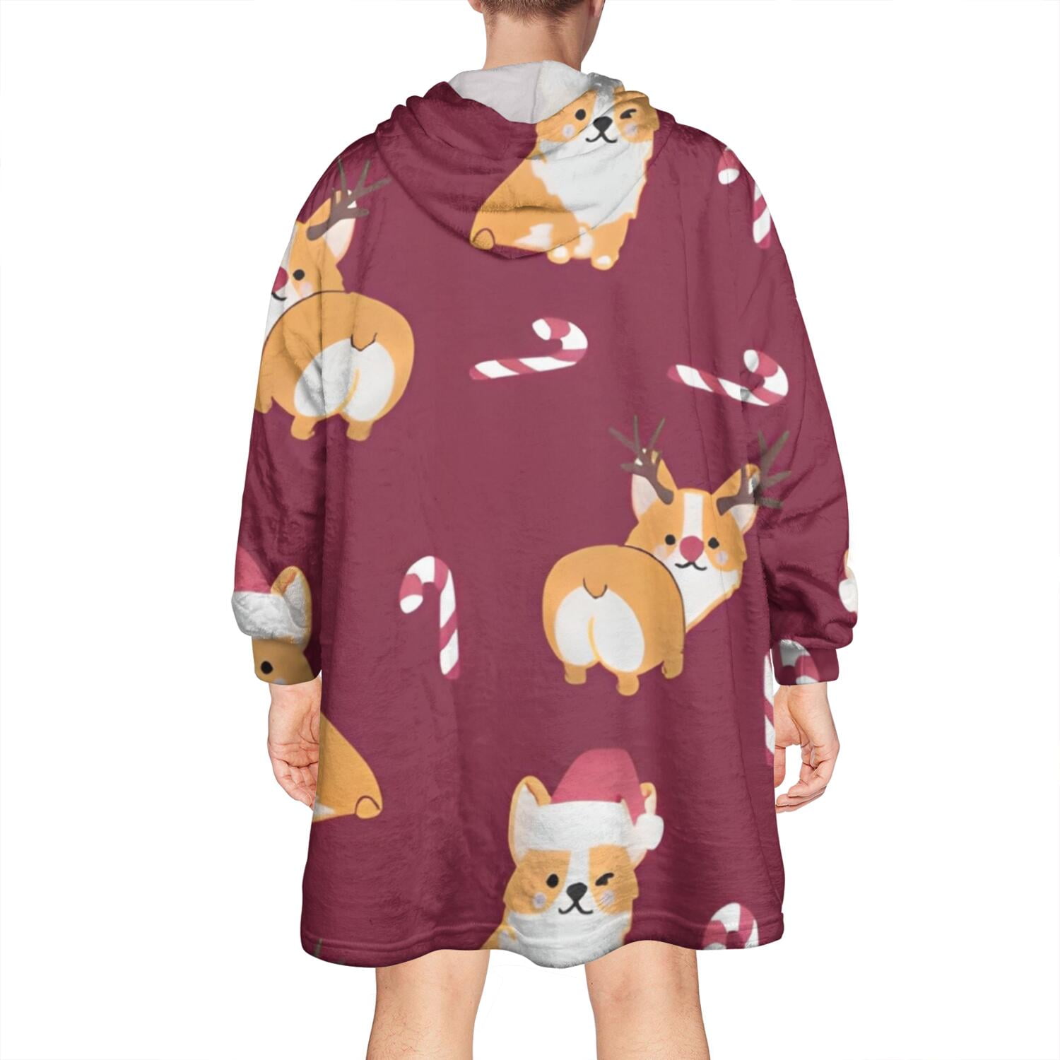 Christmas Corgi Wearable Oversized Blanket,Wearable Blanket Hoodie for Adults,Cozy Hooded Blankets with Super Pockets,Super Warm Fuzzy Pullover for Women & Men