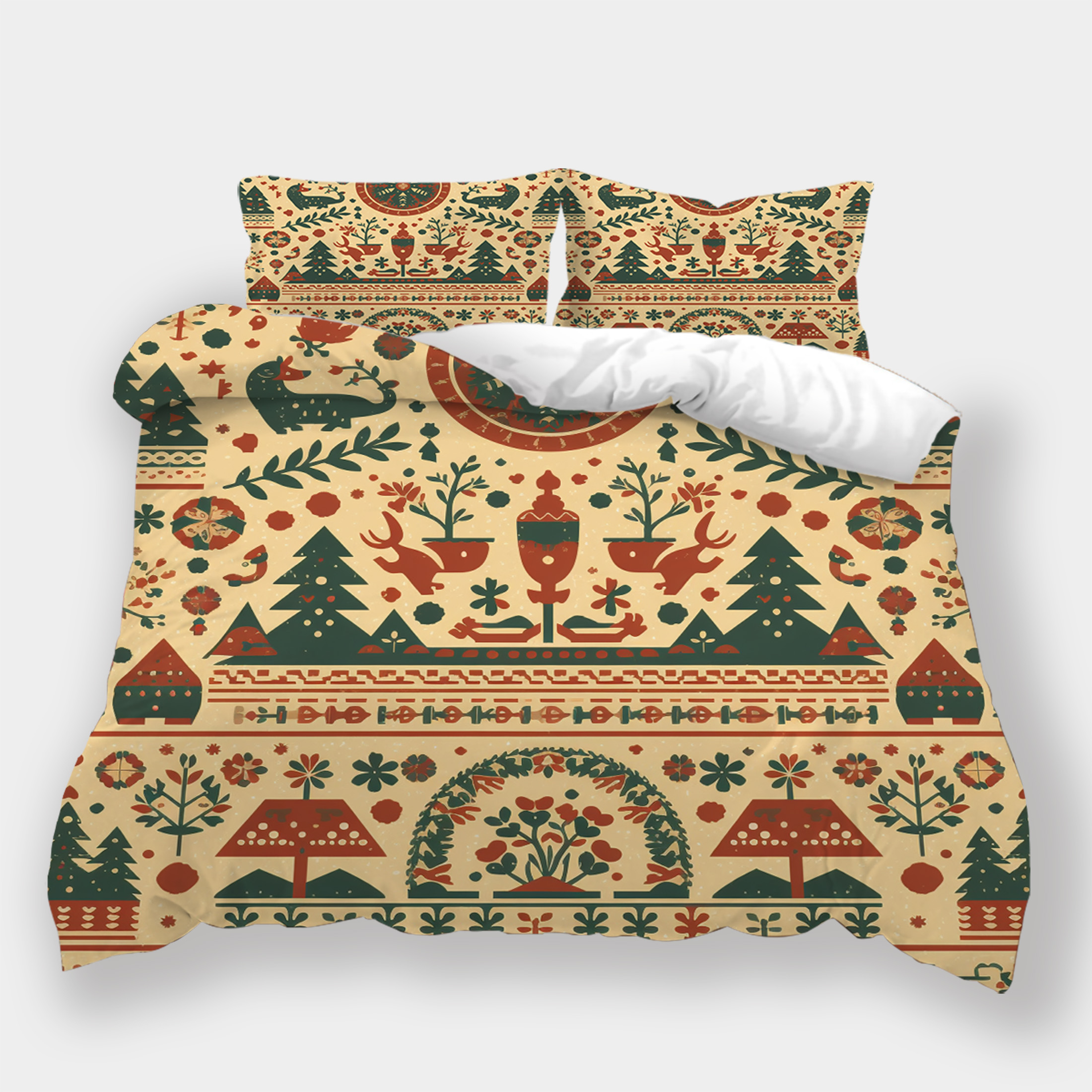 3D Bed Cover Suit Christmas Yellow Vintage Bedspreads Cartoon Trees