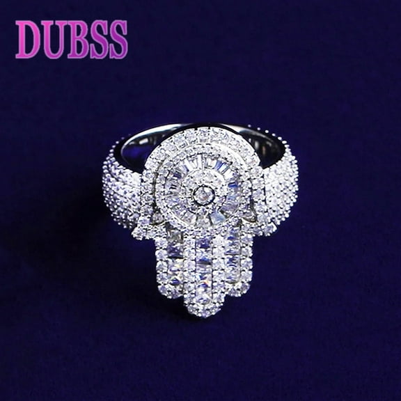 DUBSS Iced Out Hamsa Hand Ring for Men Real Gold Plated Cubic Zirconia Hip Hop Jewelry