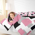 thumbnail image 3 of Manfei Modern Geometric Block Twin Comforter Sets, Abstract Square Art Bedding Set, Pink Black Gray, Black Reversible 2 Pieces, 1 Comforter and 1 Pillowcase, 3 of 6