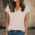 thumbnail image 2 of V Neck Tops for Women Summer Casual Stretch Plain Tshirts Regular Fit Short Sleeve Tunic Tee Shirts (L, Beige), 2 of 8
