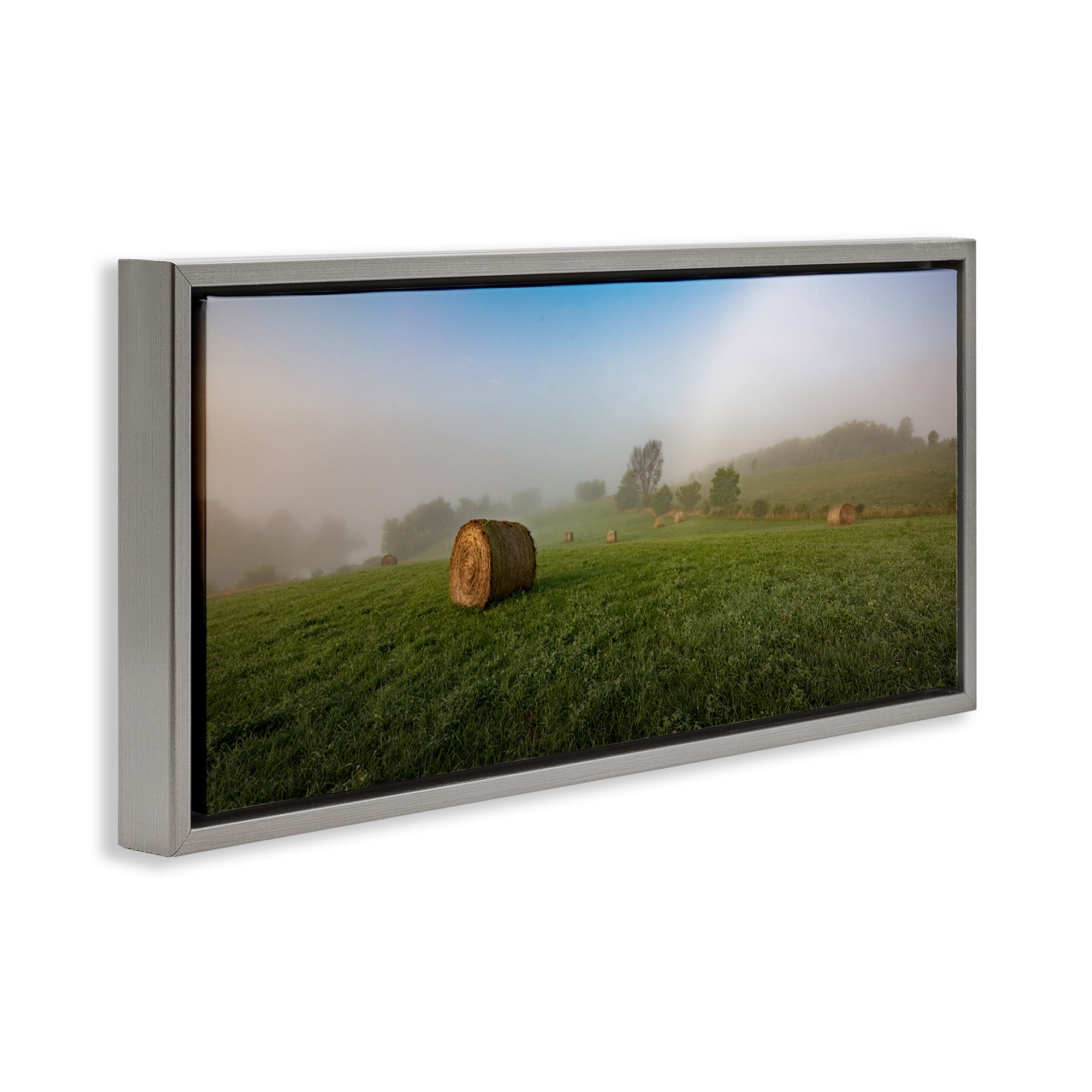 Stupell Industries Hay Bales Country Horizon Landscape & Nature Photography Gray Floater Framed Canvas Art Print Wall Art, 31 x 14