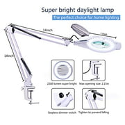 LED Magnifying Lamp with Clamp, KIRKAS 2,200 Lumens Dimmable Super Bright Daylight 5-Diopter Magnifying Glass with Light and Stand, Adjustable Swivel Arm Magnifier lamp for Reading Repair Crafts-White