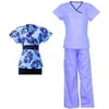 Scrub 3-Piece Combo Pack Lilac Daffodil Flower and Lilac Contrast Set