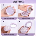 thumbnail image 3 of OPALESQUE 2pcs Metallic Shinning Finish Shell Shape Folding Travel Hair Brush Compact Brush with Mirror,Mini Hair Brush Portable Cute Pocket Massage Comb for Women (Purple + Blue), 3 of 8