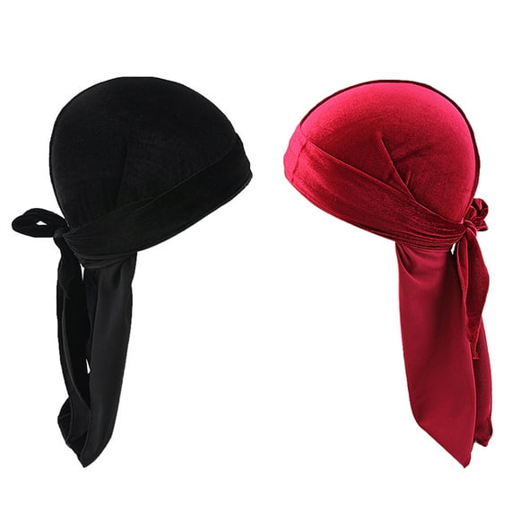 2pcs Unisex Terciopelo Bandana Durag Headwear Seda Pirata Cap Wrap Hat Sunnimix Gorra de terciopelo Bandana Durag