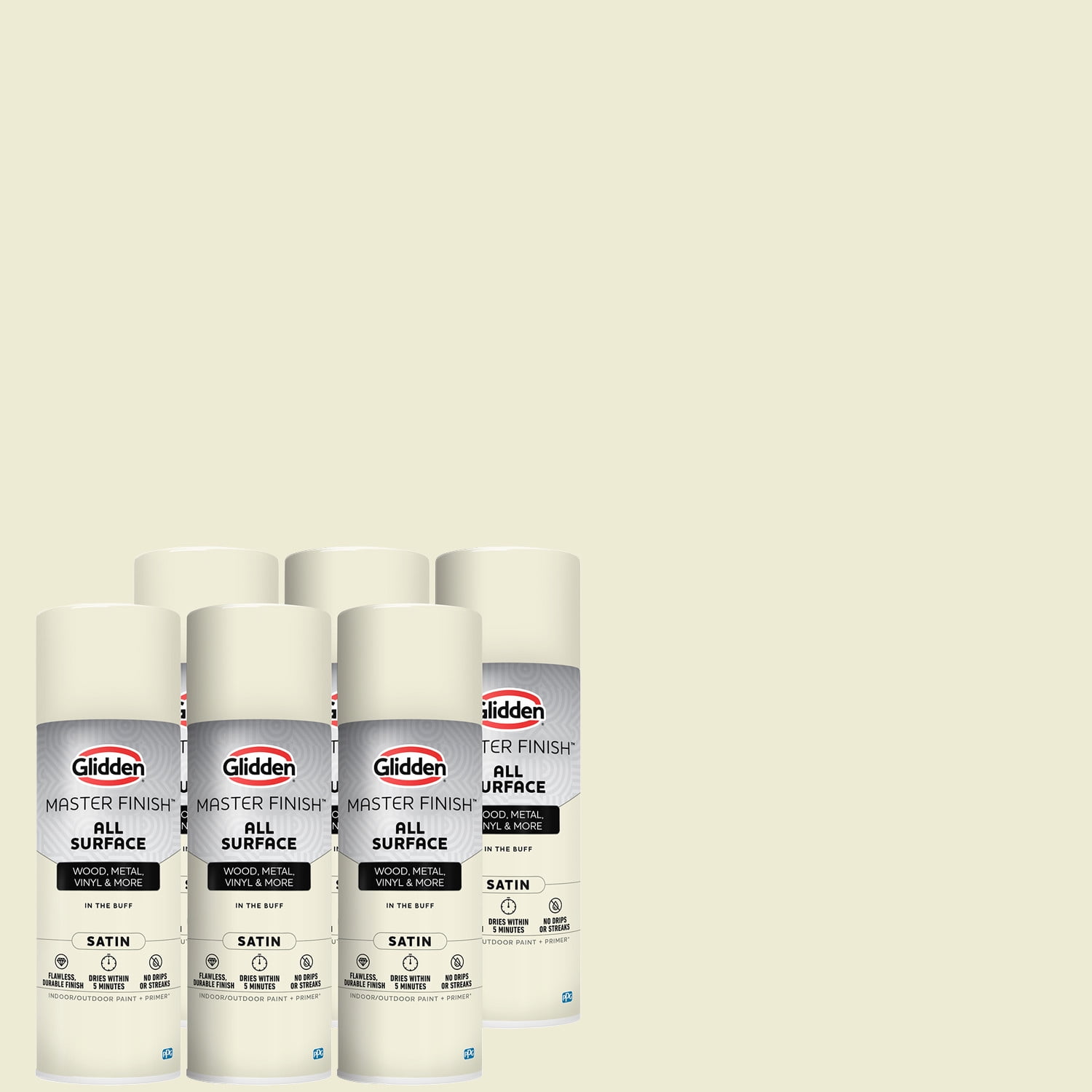 (12 pack) Glidden Master Finish 12 oz. Satin In the Buff Interior/Exterior All Surface Spray Paint and Primer, 6 Pack