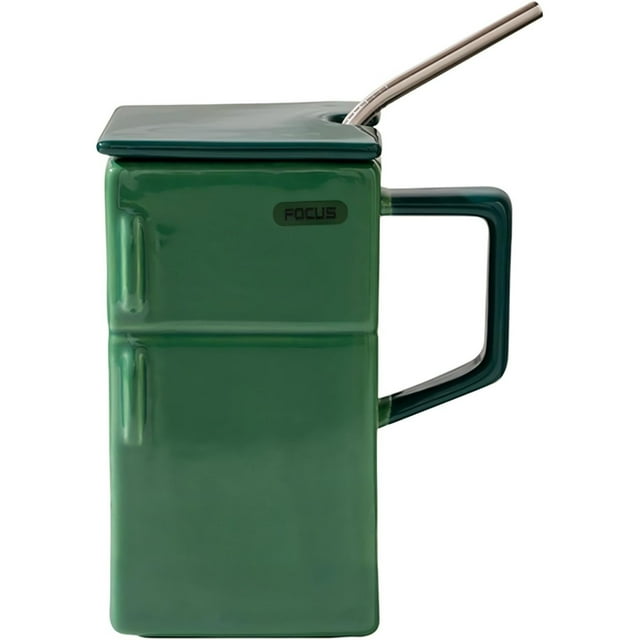 asddcavvf Retro Refrigerator Ceramic Cup With Lid & Straw – Idea For Couples Unique Coffee Mug Quirky Drinker’s Perfect For Him & Her Stylish & Practical At Work Or Home