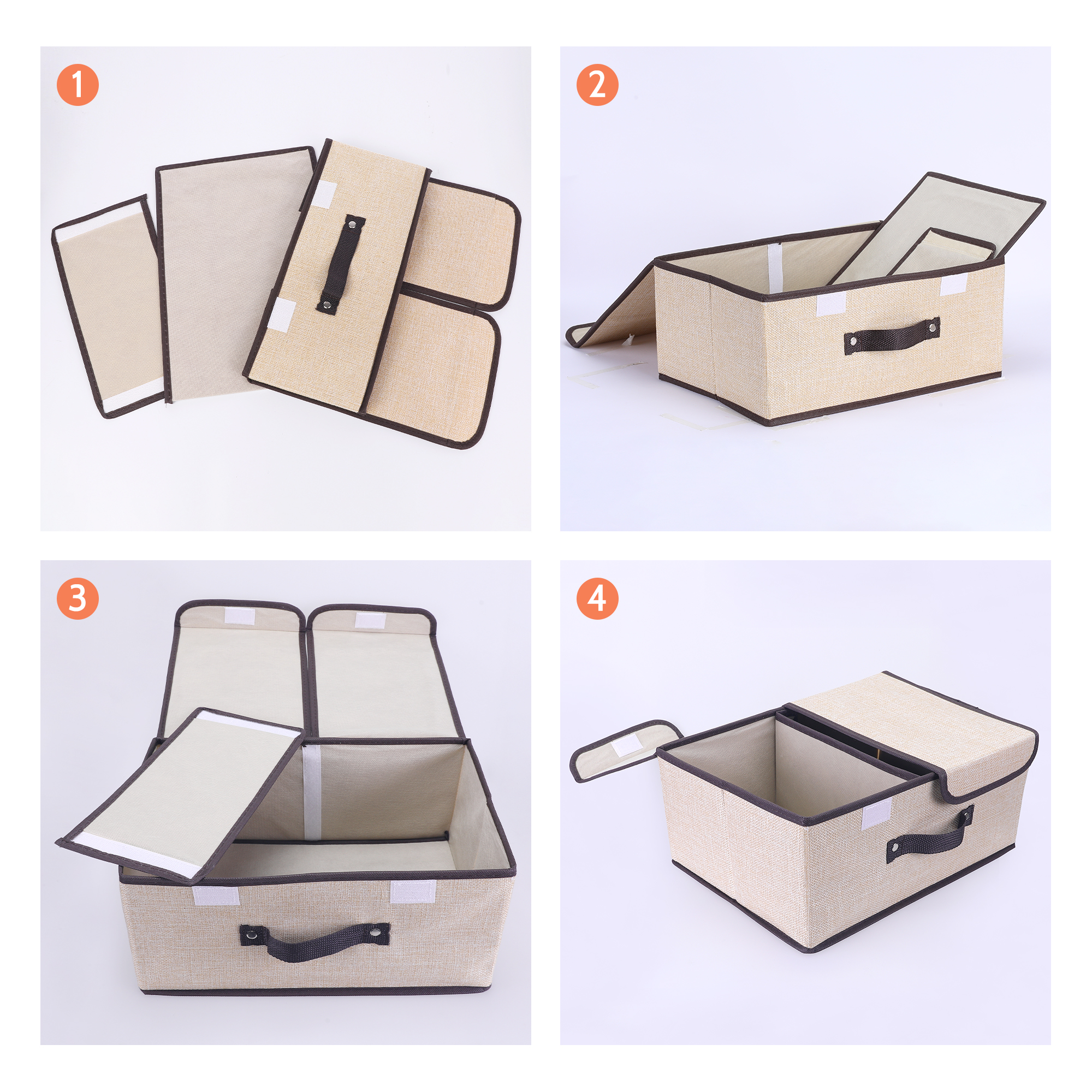 Unique Bargains Collapsible Storage Bin Basket with Handle for Shelves Organization Beige