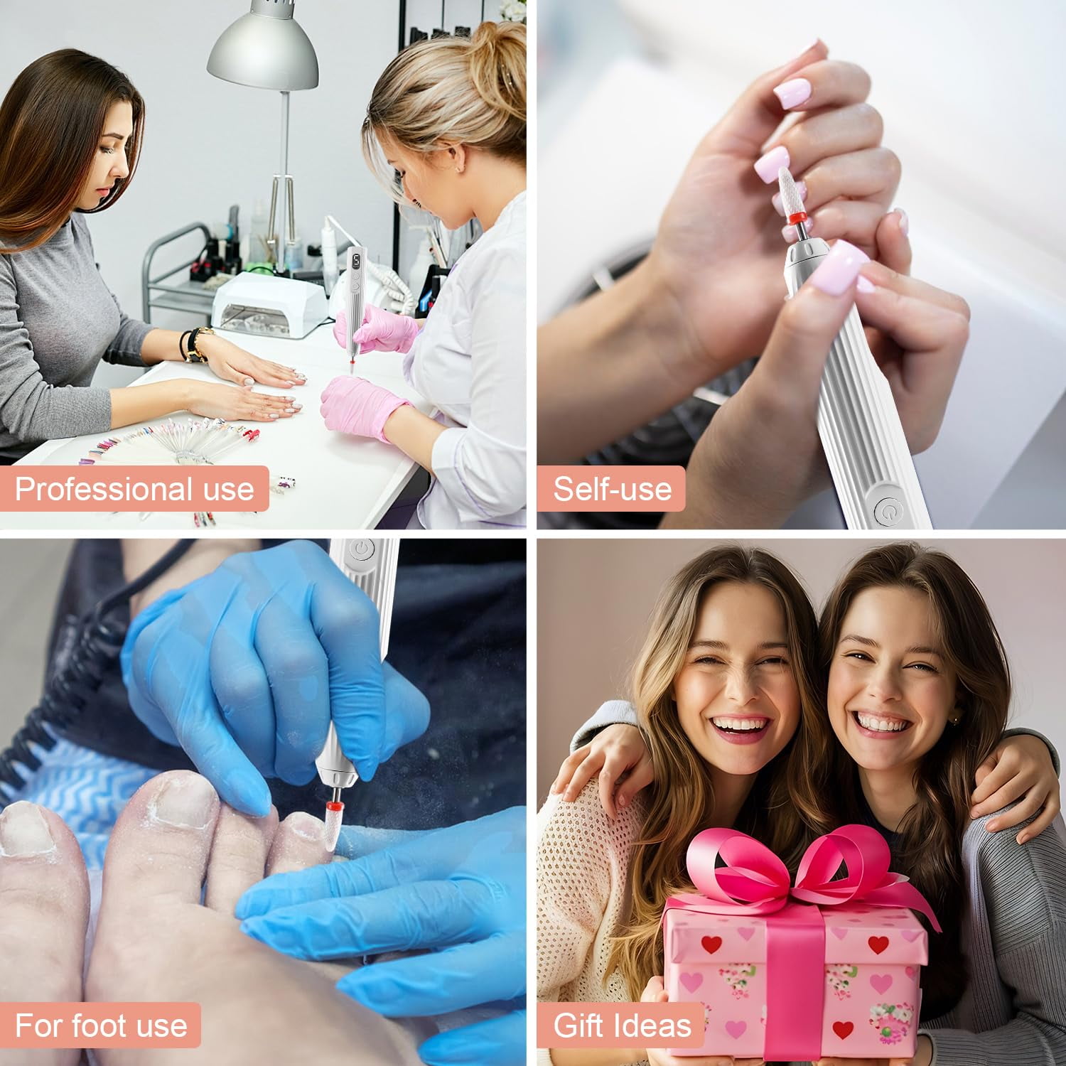 Portable Nail Drill, Electric Nail Drill Kit with UV LED Nail Lamp, 6 Drills and Rechargeable Base, 5 Speeds Hand Foot Care Tool for Nail Grind Trim Polish