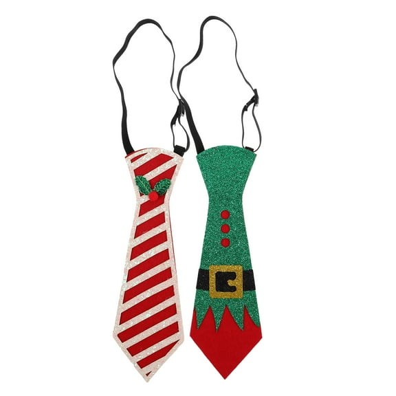 Masteelf 2pcs Felt Christmas Ties Cute Funny Holiday Neckties Necktie New Year Winter Holiday Parties Ties Xmas Celebration Accessory